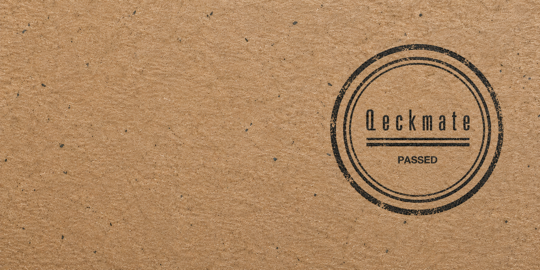 Qeckmate passed stamp on a cardboard carton